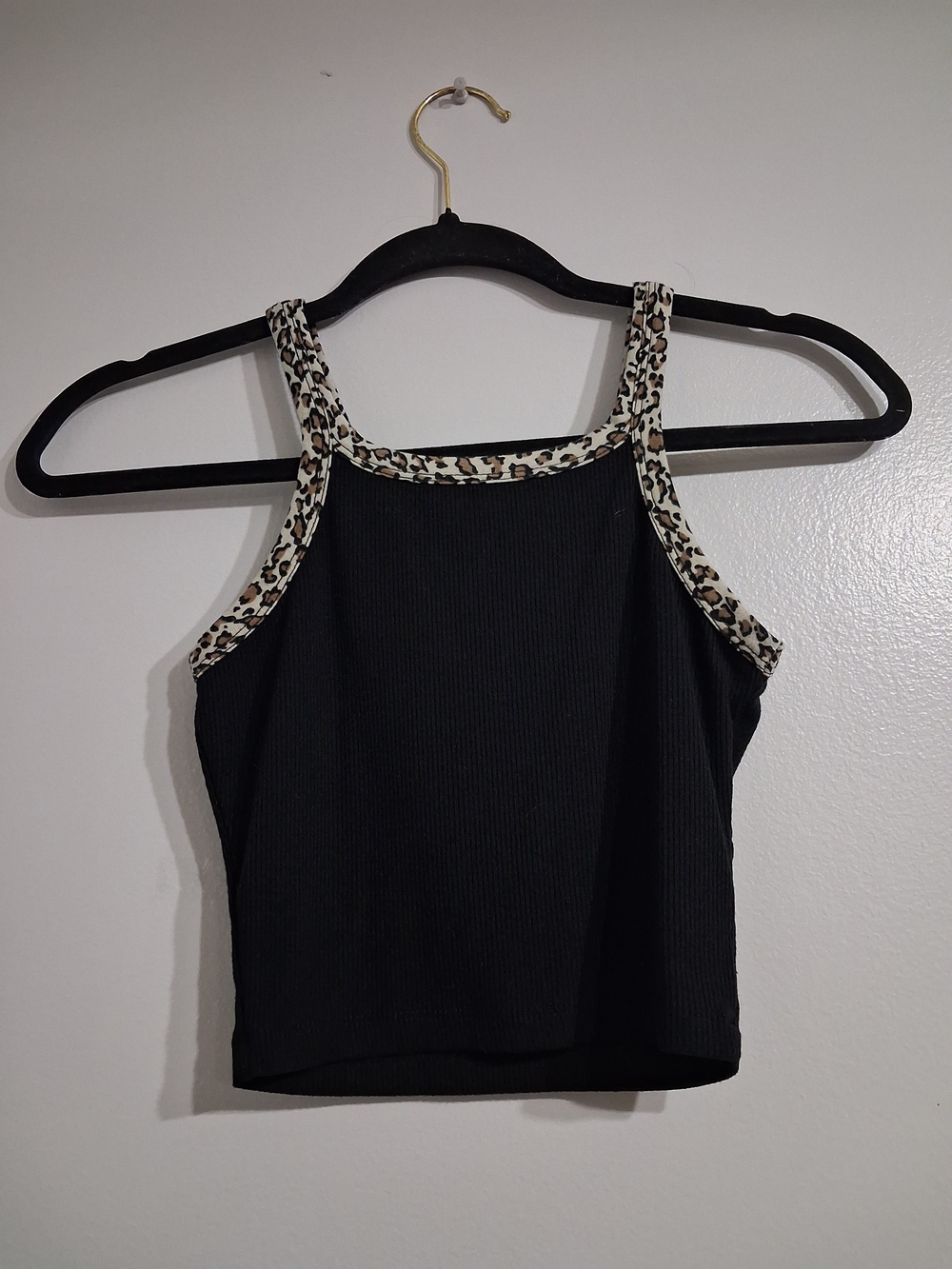 Princess Polly Black Tank Top with Leopard Trim - Size US 0